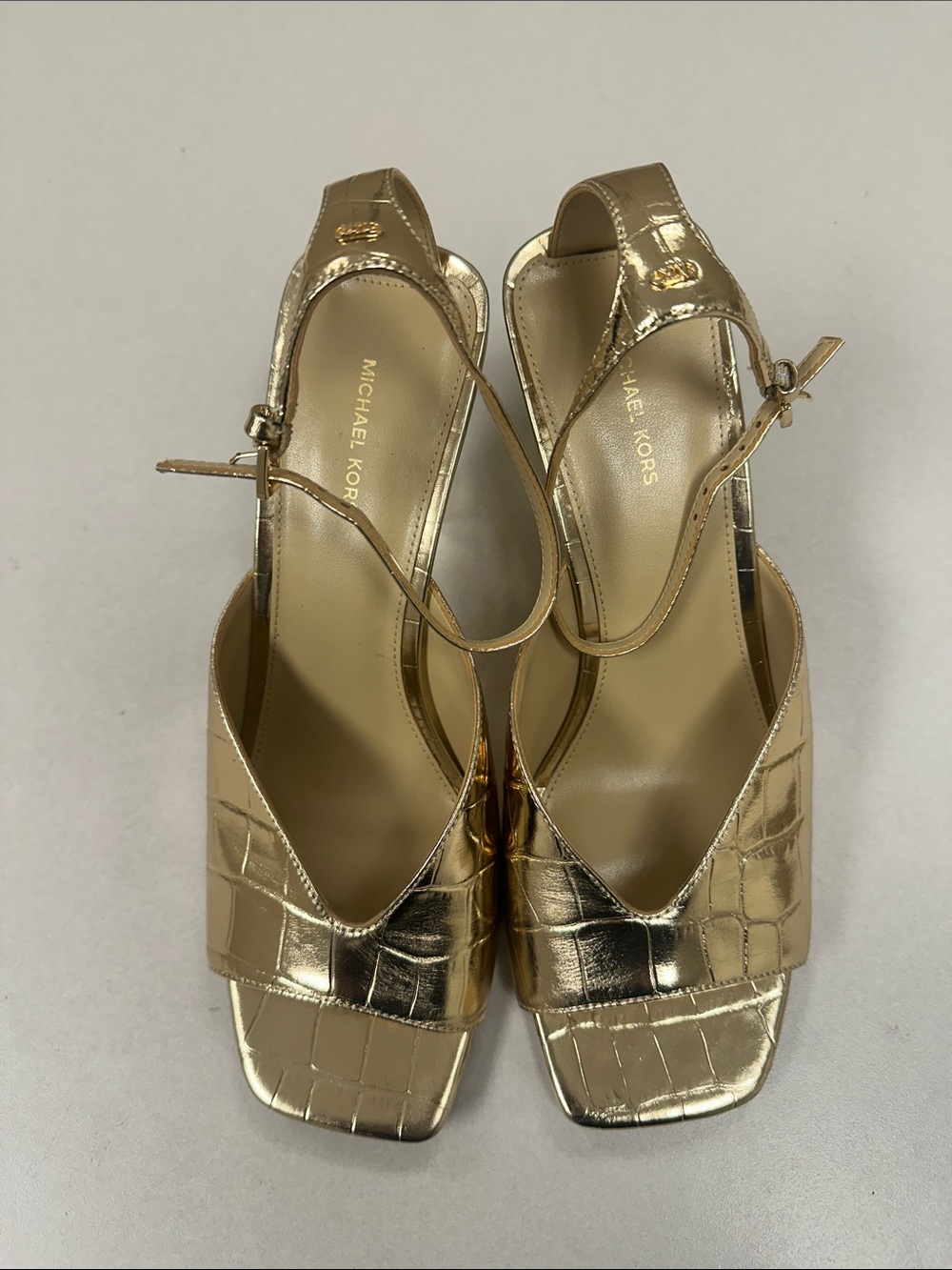 Michael Kors Metallic Gold Croc-Embossed Slingback Heels Size 8M NWB